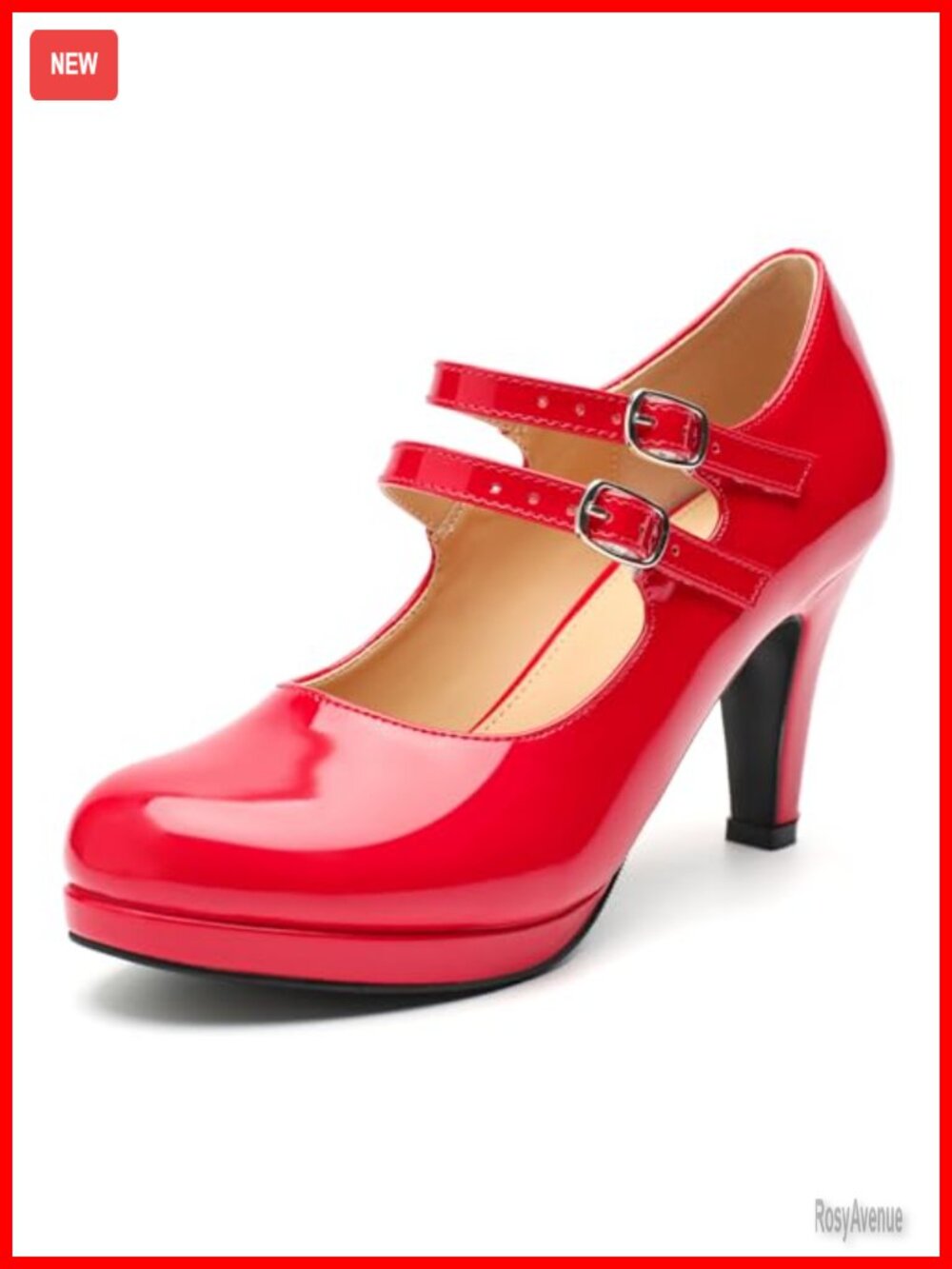 Women's Low Platform Pumps Round Toe High Heels Double Ankle Strap Mary Jane